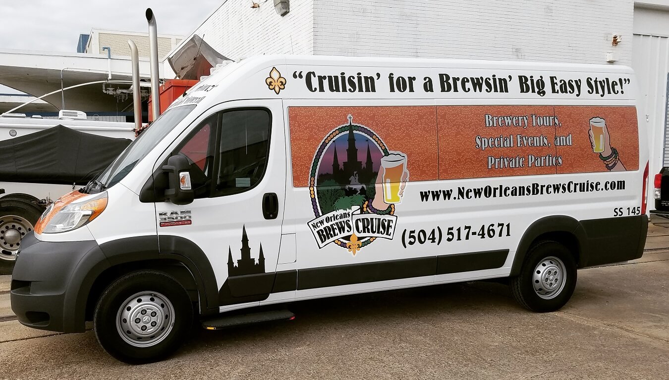 a van parked on the side of a building