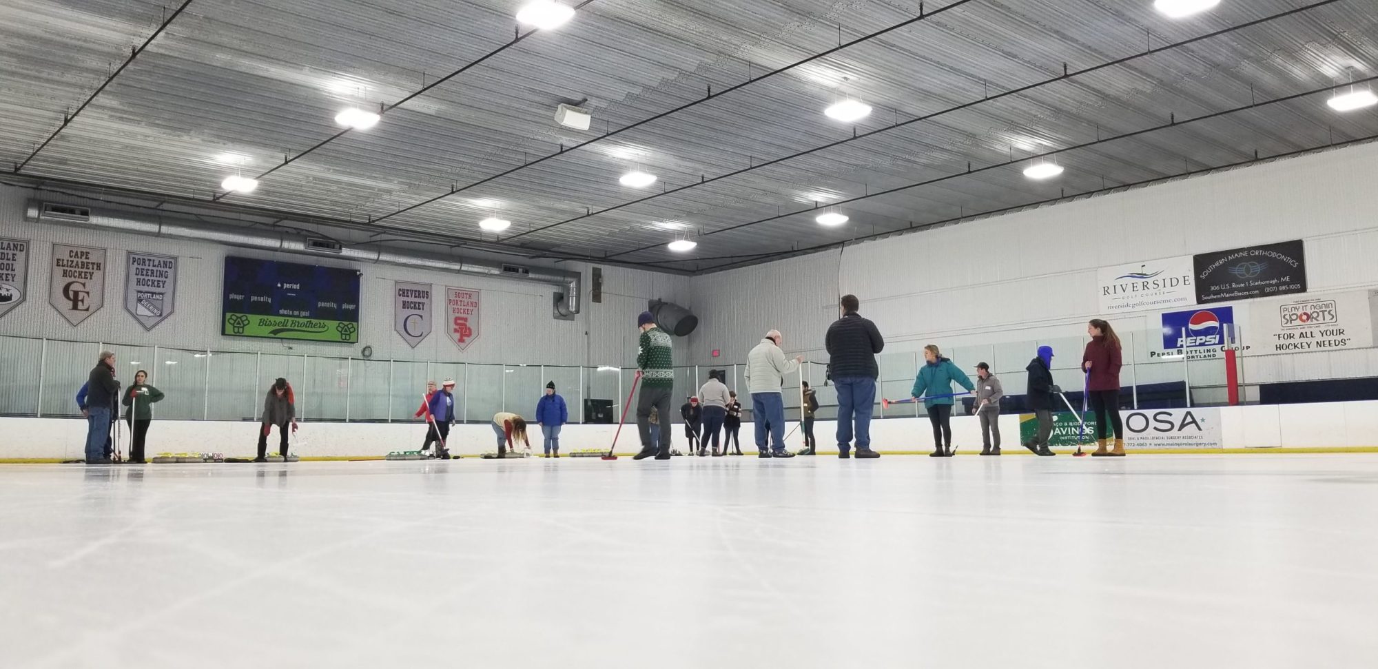 a group of people standing in a room