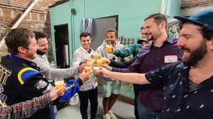 a man holding a hot dog