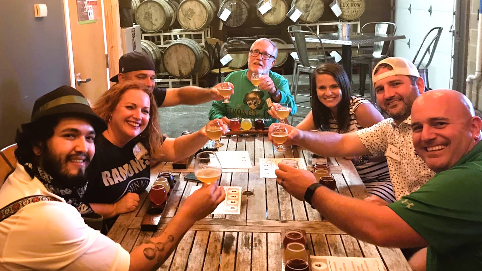 a group of people sitting at a table
