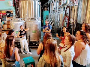 a group of people standing in front of a crowd